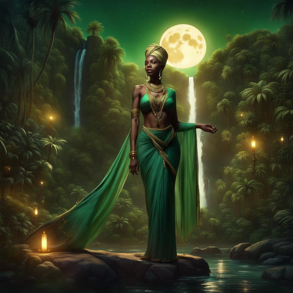 Nubian Queen in Jungle Oasis: Fantasy Concept Art