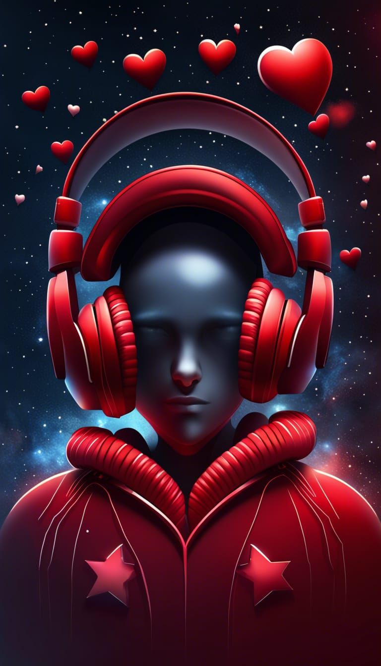 Heart with Headphones Icon in Ultra Realistic Style