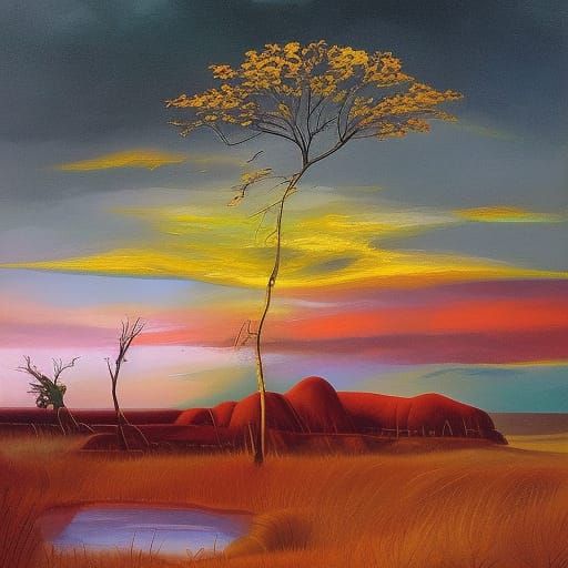 Abstract Uluru: Surreal Expressionist Painting in Triadic Co...