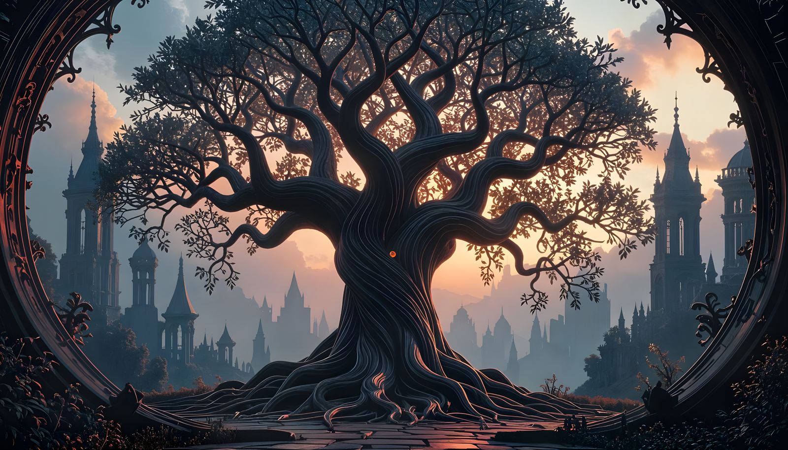 Gothic Tree of Life in a Surrealist Style