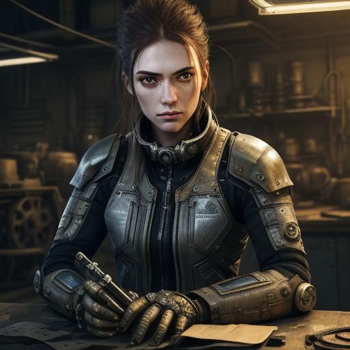 Gritty Sci-Fi Portrait: Woman with Mechanical Gage