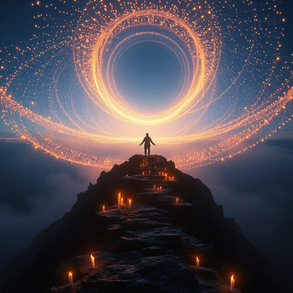 Ethereal Figure Guides with Candle Lights, Digital Art