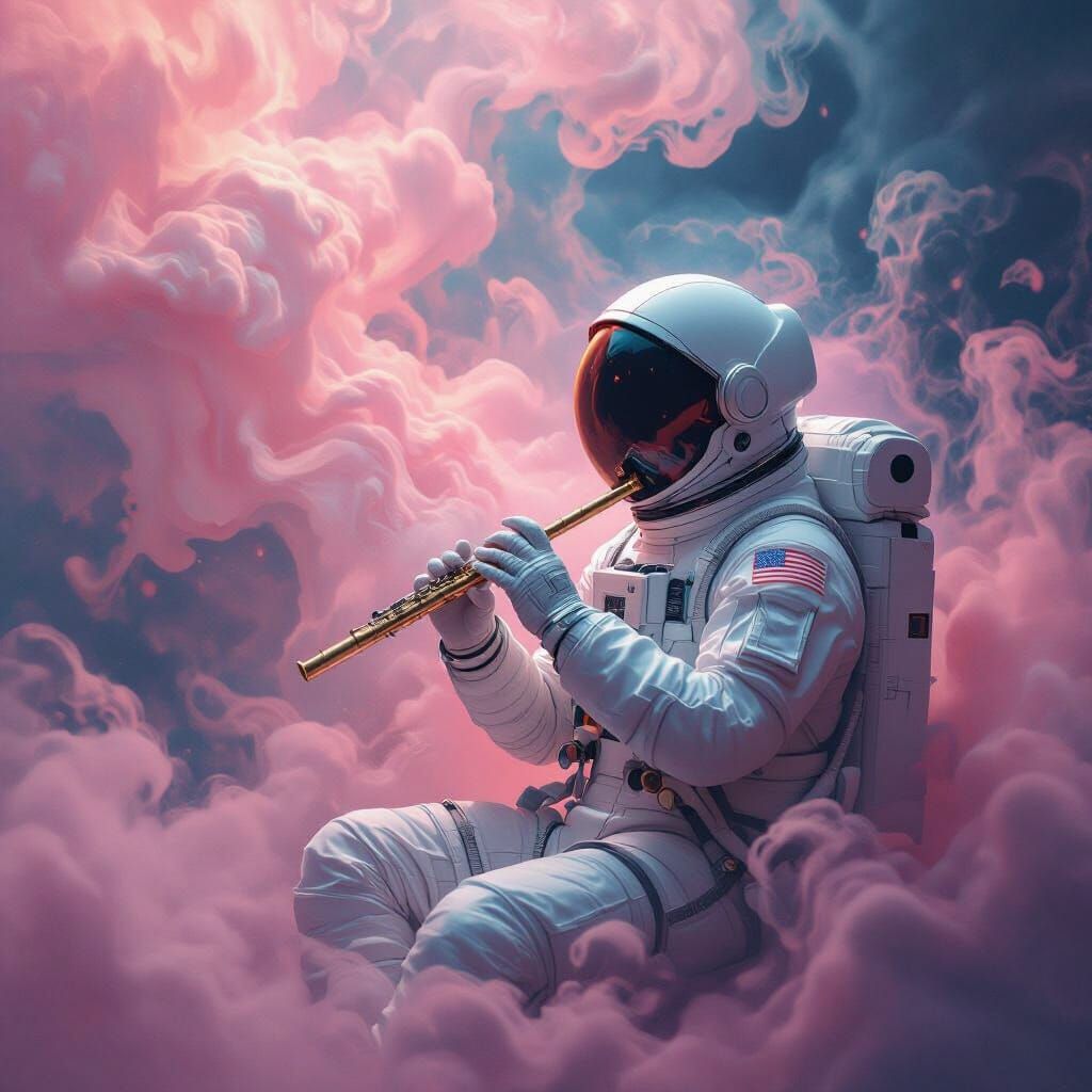Astronaut Flute Player in Dreamy Digital Art