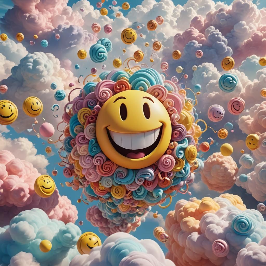 Happy Smiley Face in Pastel Cloudscape