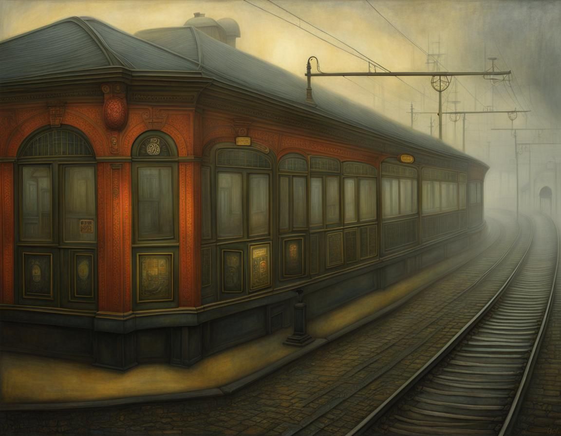 Lonely Train Station in Morning Mist