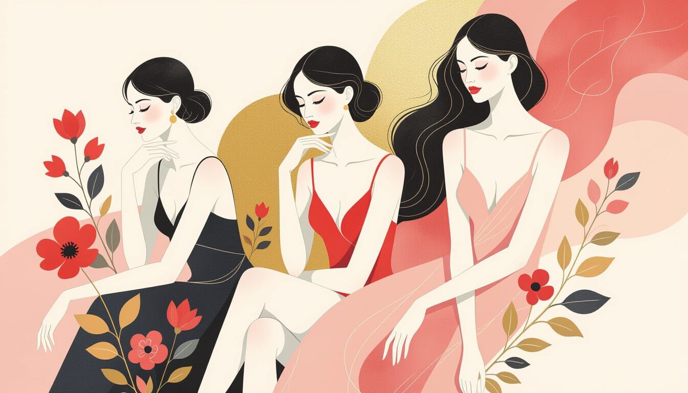 Ethereal Female Figures in Delicate Watercolor Illustration