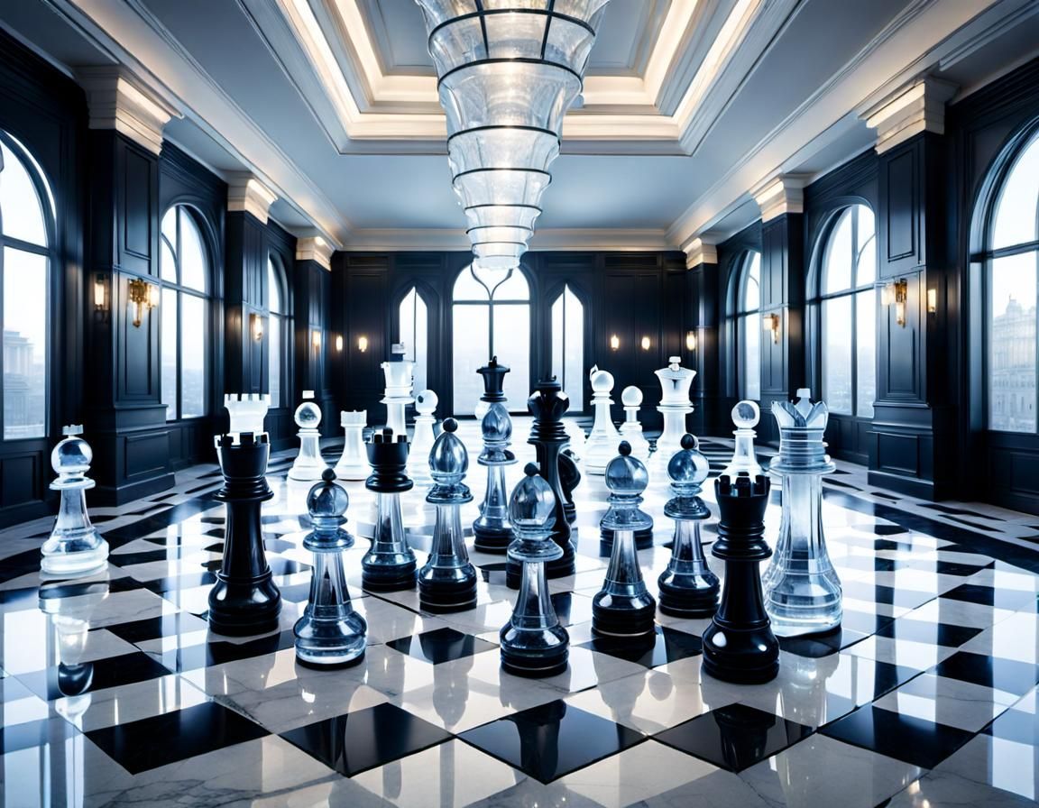 Crystalline Chess Pieces in Art Deco Building