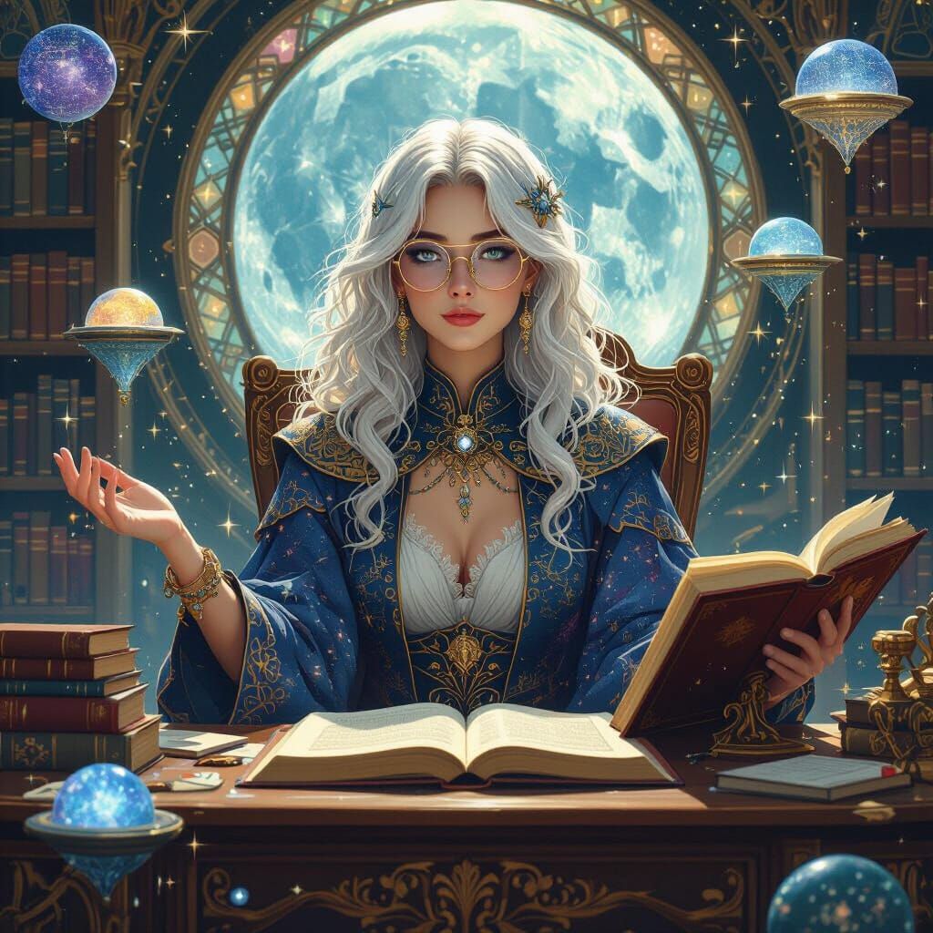 Celestial Librarian in Art Nouveau Style