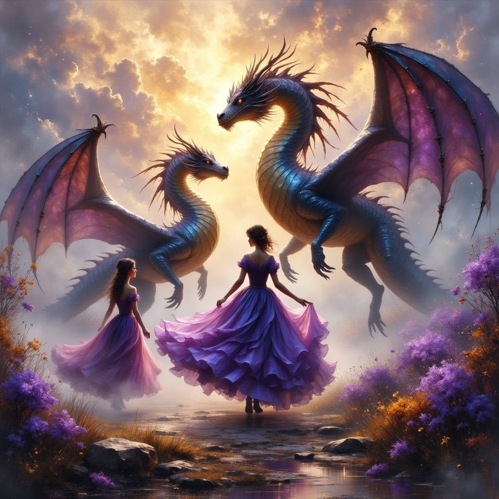 Victorian Dragonriders in Whimsical Waltz