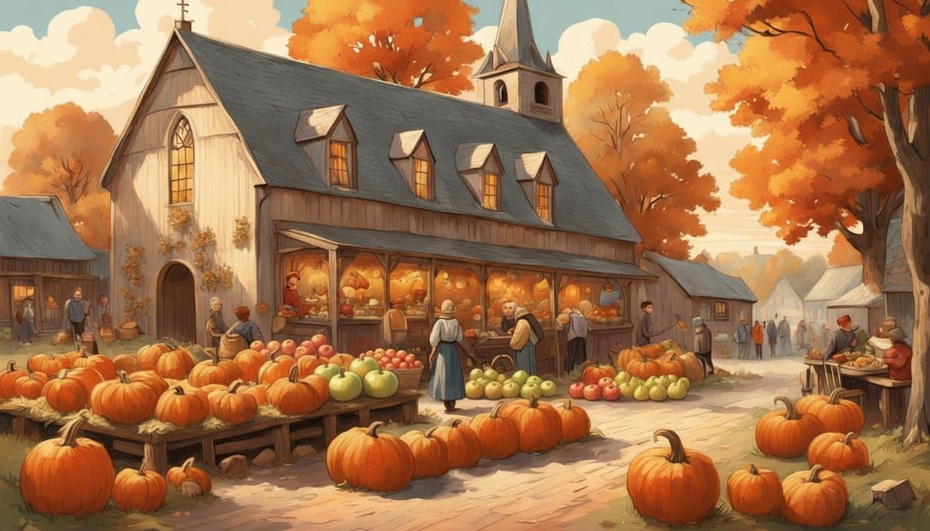 Cozy Autumn Harvest Festival Village Scene