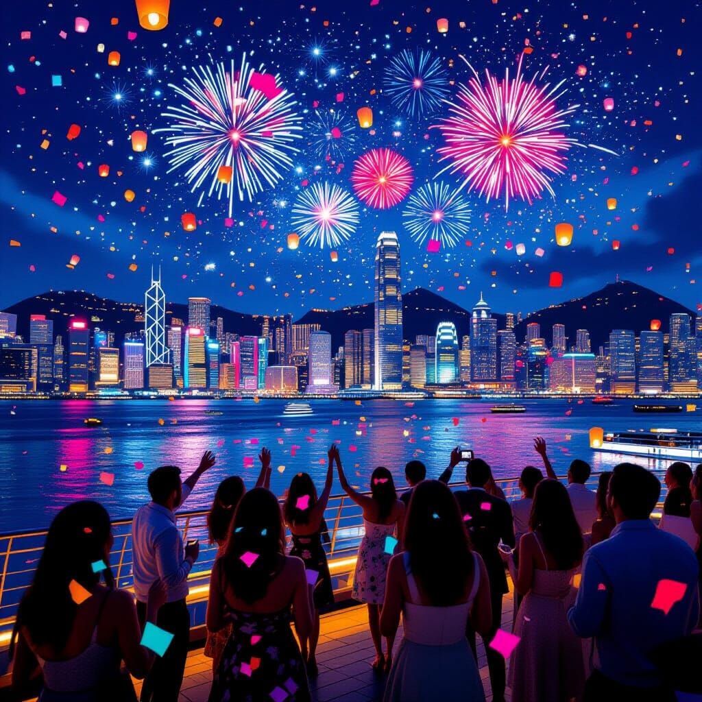 Diverse New Year's Eve Celebration Hong Kong Harbour View