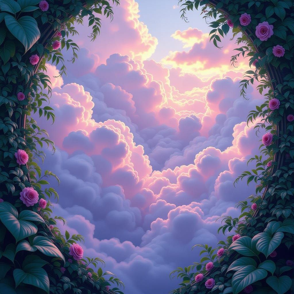 Ethereal Clouds in Fantastical Garden Landscape