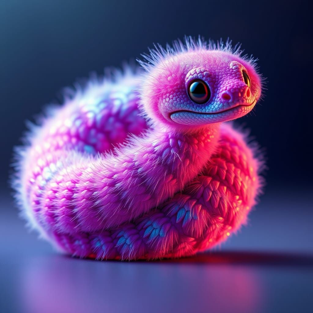 Colorful Fuzzy Baby Snake in 3D Digital Art