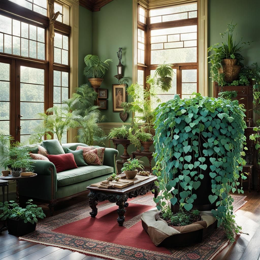 Cozy Living Room with Bleeding Heart Planter