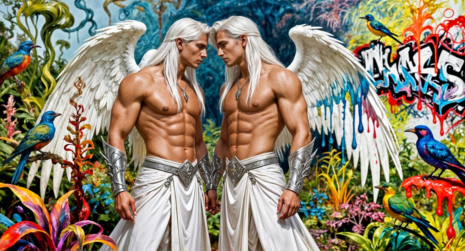 Muscular Male Gods in Surreal Garden