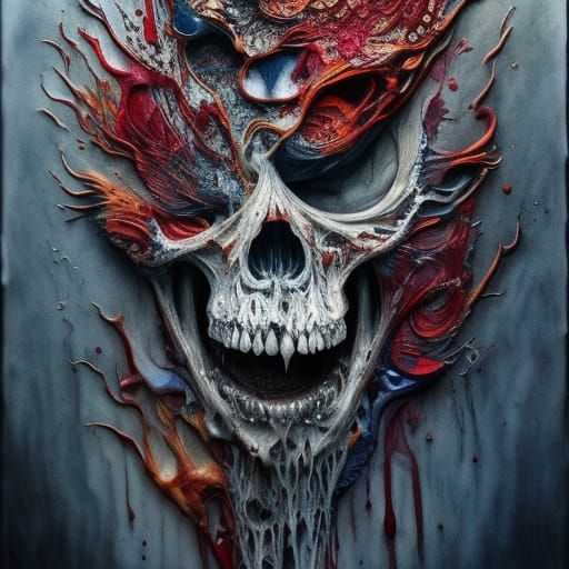 Ghost Skull in Liquid Ink Splatter Style