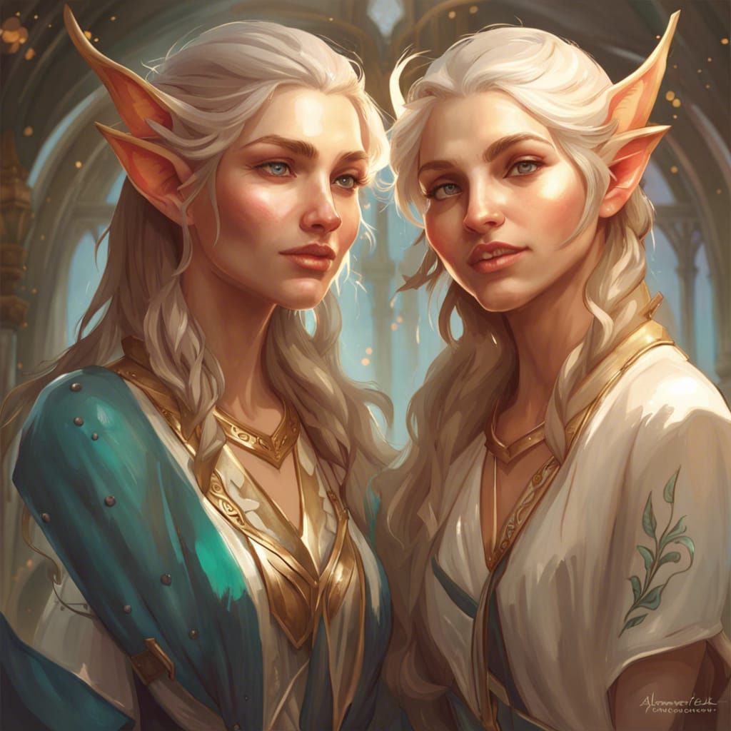 Twin Elves Portrait in Hyperdetailed Lighting