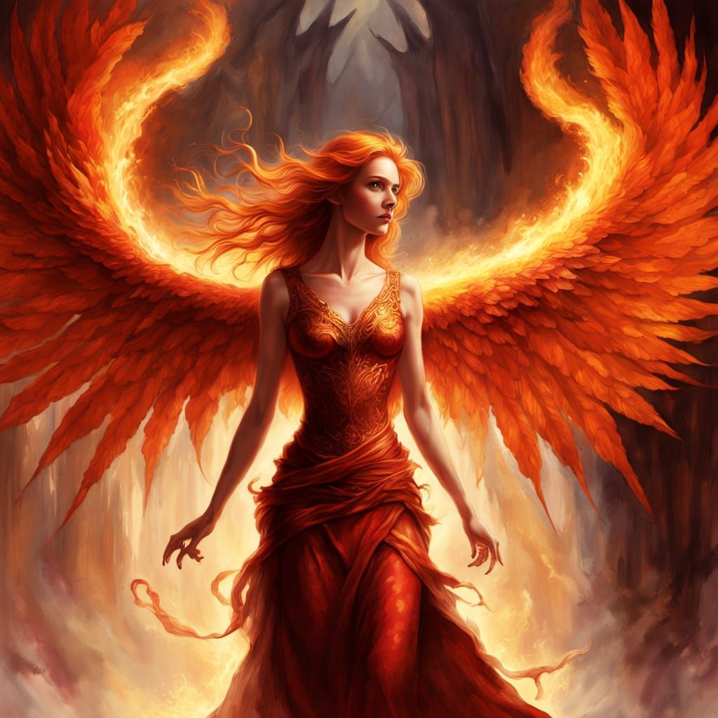 Woman Rises From Embers With Wings of Flame