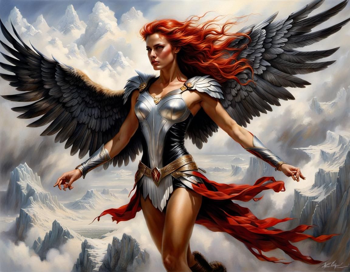 Naomi Scott as Hawkgirl Flying Through Clouds