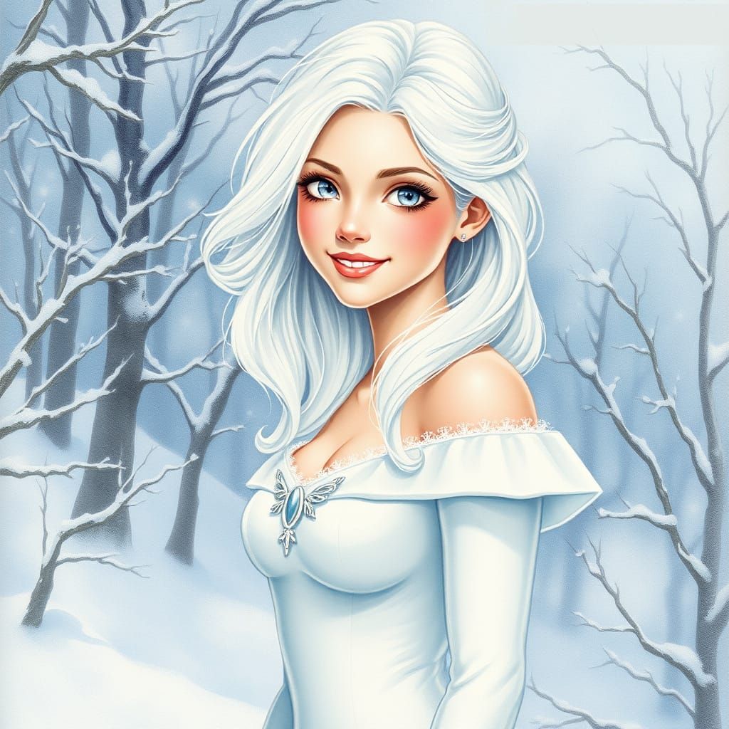Gothic Watercolor Woman in Winter Wonderland