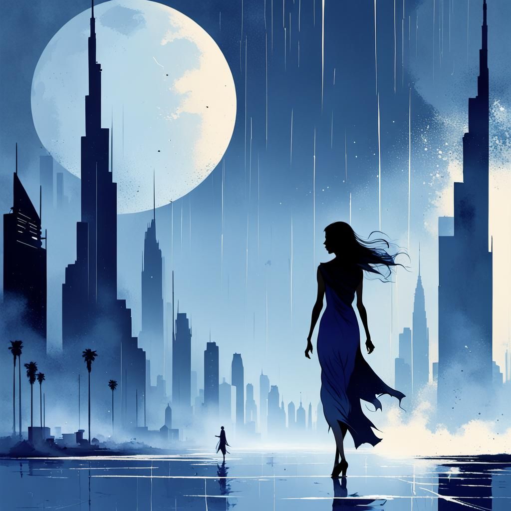 Arabian Lady in Dubai Storm: Brutalist Constructivist Art