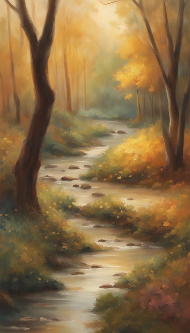 Café Terrace at Stream's Edge: Impressionist Landscape