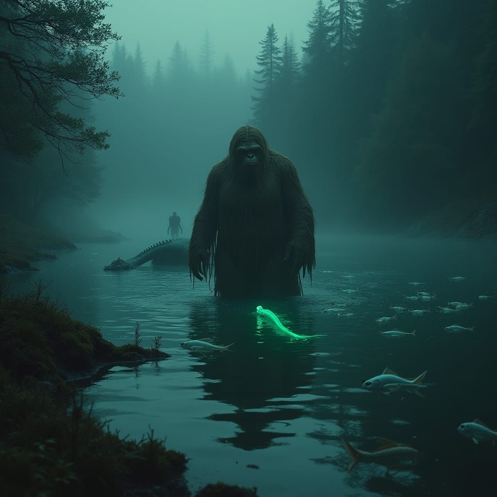 Mysterious Bigfoot Submerged in Dark Lake Waters