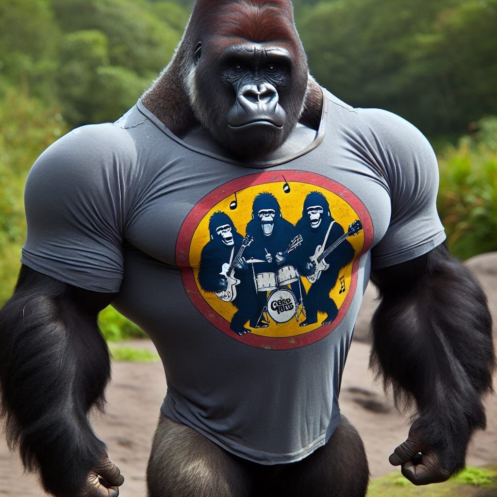 Muscular Gorilla in Band T-Shirt