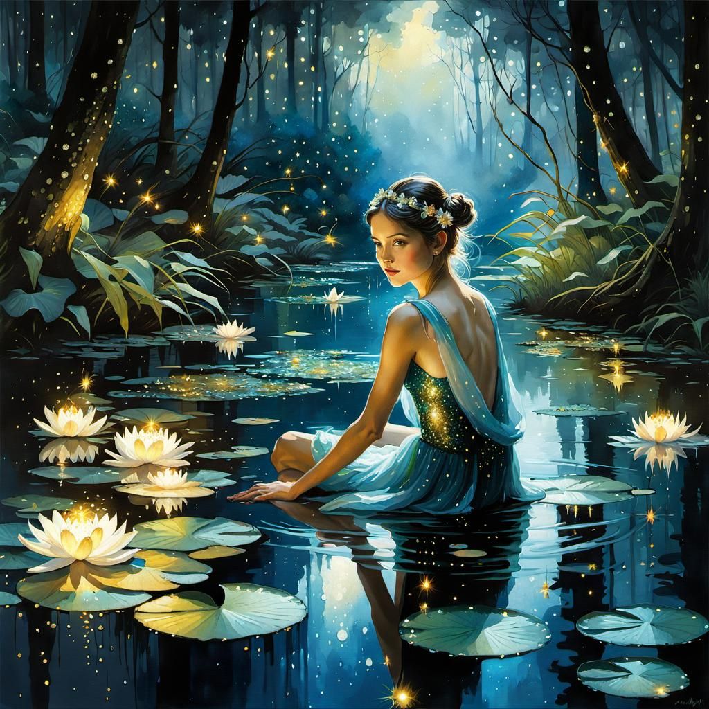 Magical Fairy Portrait in Bioluminescent Forest