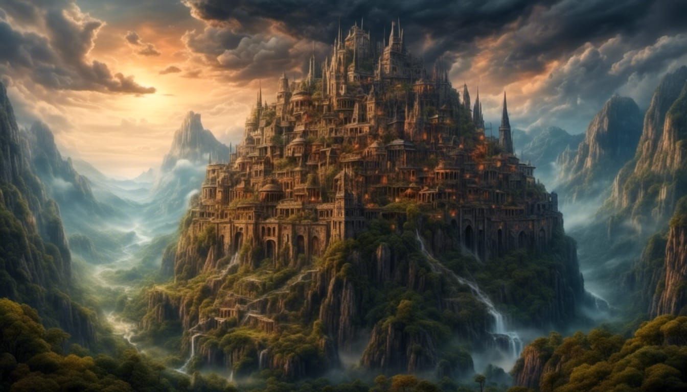 Mountain Fortress in Hyperrealistic Fantasy Art