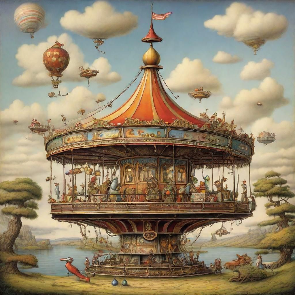 Surreal Steampunk Carousel in Dreamlike Style