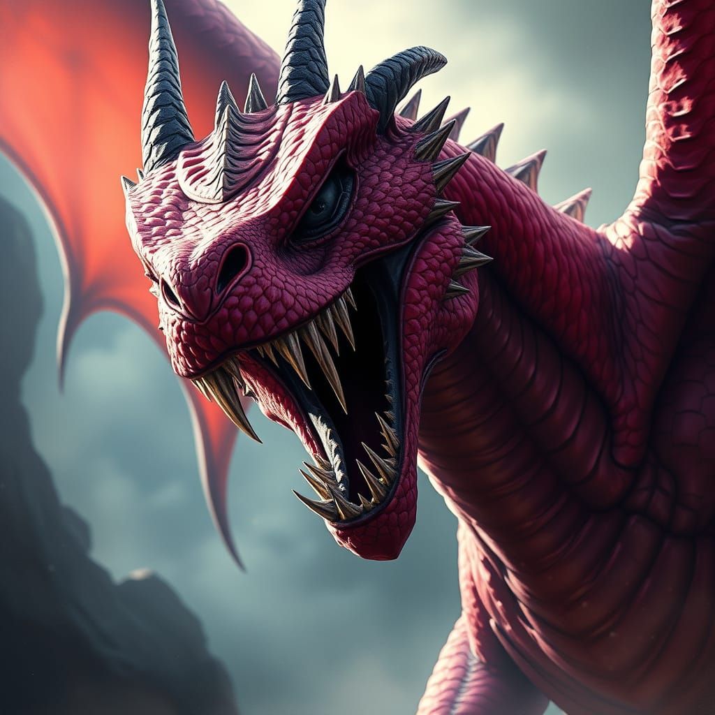 Sinister Dragon with Burgundy Scales and Jagged Teeth