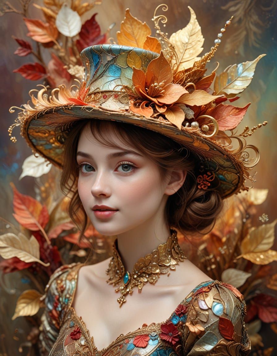 Whimsical Hats Crafted From Nature and Objects, Impasto Styl...