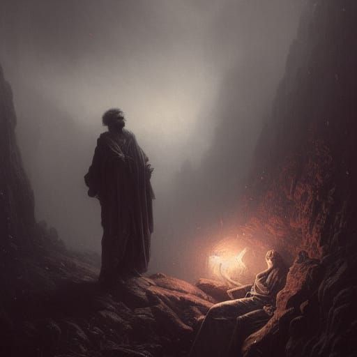 Man Consumed by Sadness in Dark Fantasy Style