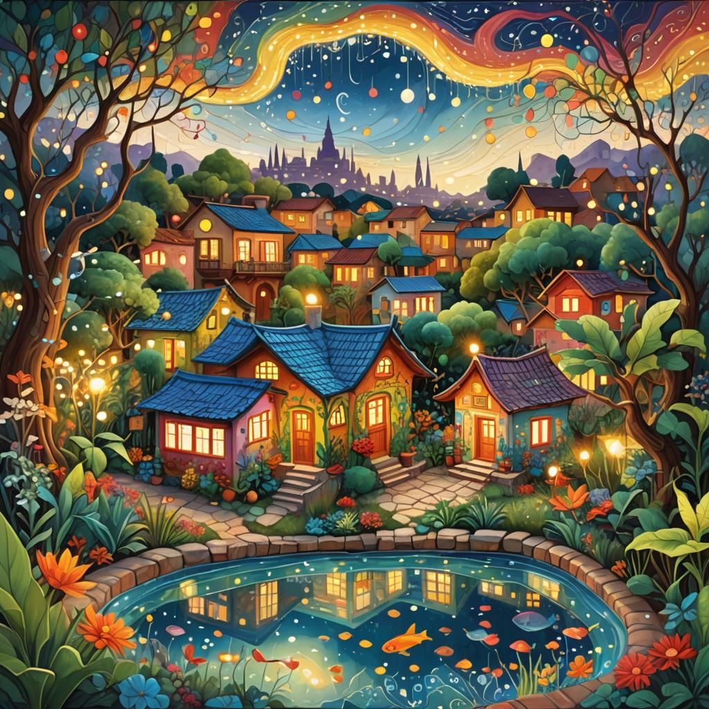 Fantasy Garden Scene with Fairy Lights in Aquarium