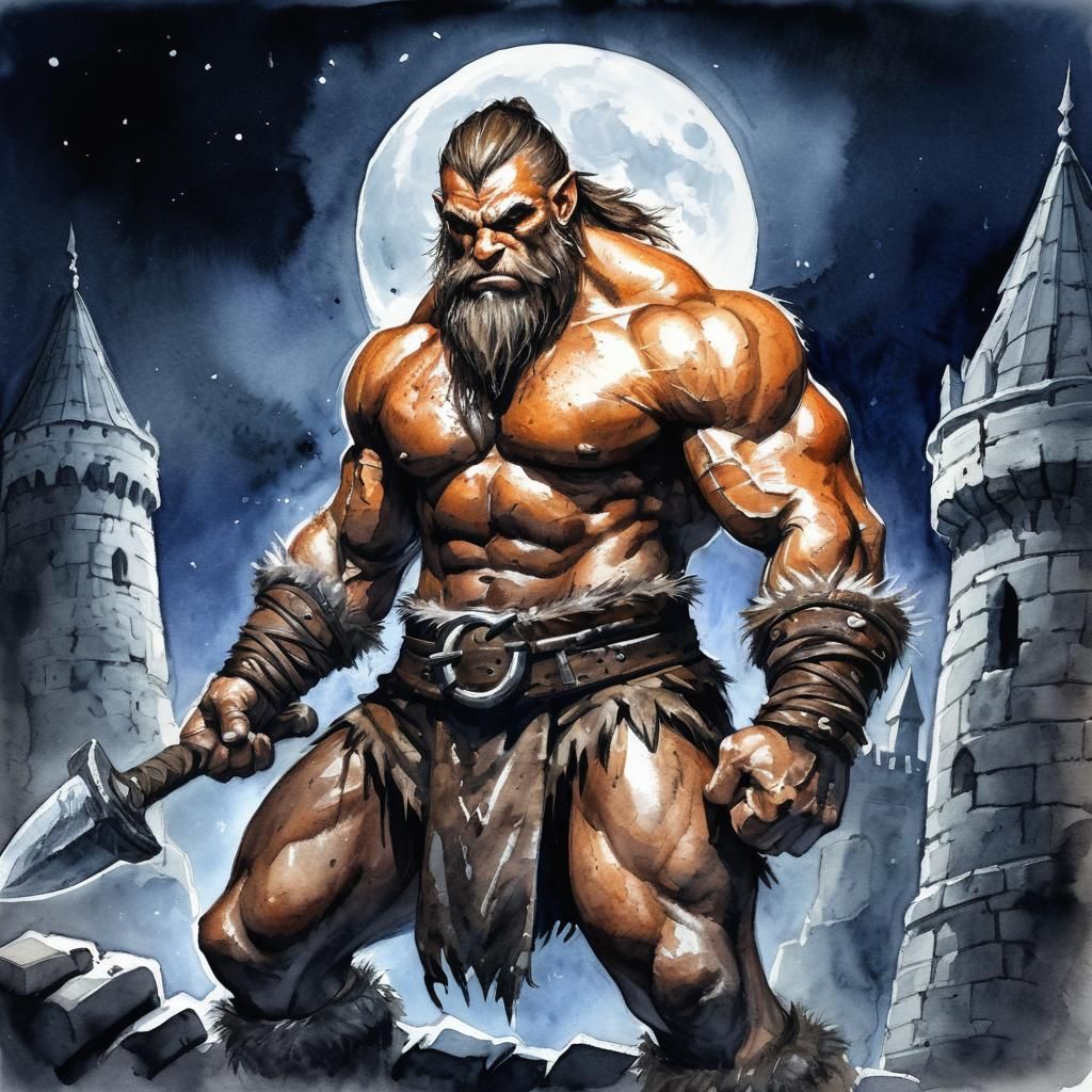 Watercolor Portrait of a Heroic Barbarian Monk