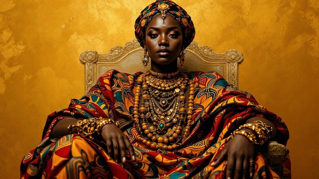 Majestic Afrocentric Figure in Golden Splendor