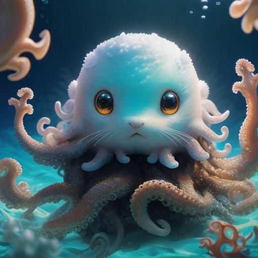 Octopus Otter in Underwater Scene: 3D Anime Art