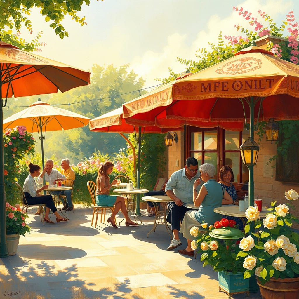 Charming Outdoor Café Scene in Whimsical Style