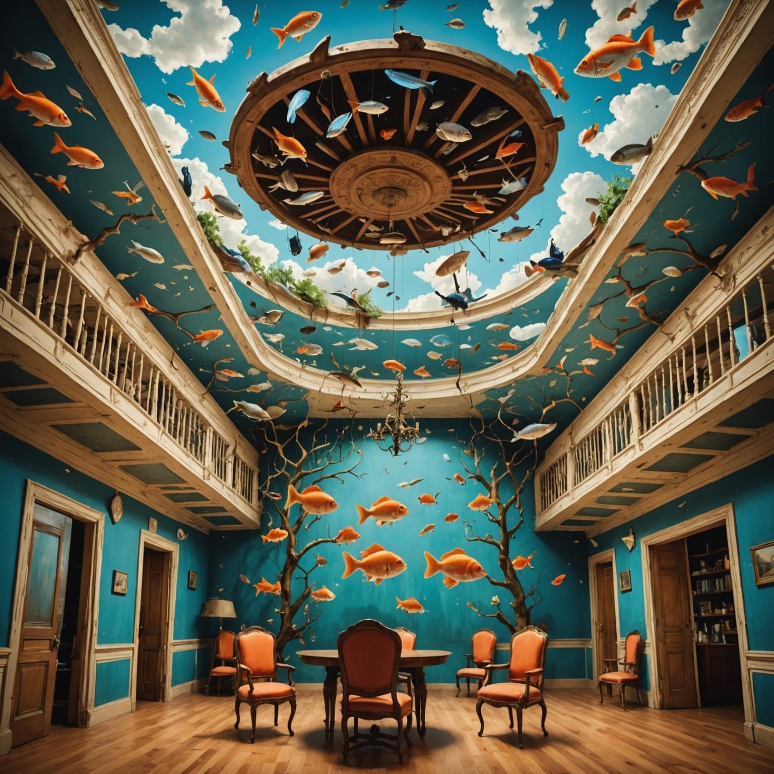 Surrealistic Dreamscapes with Chairs in the Sky