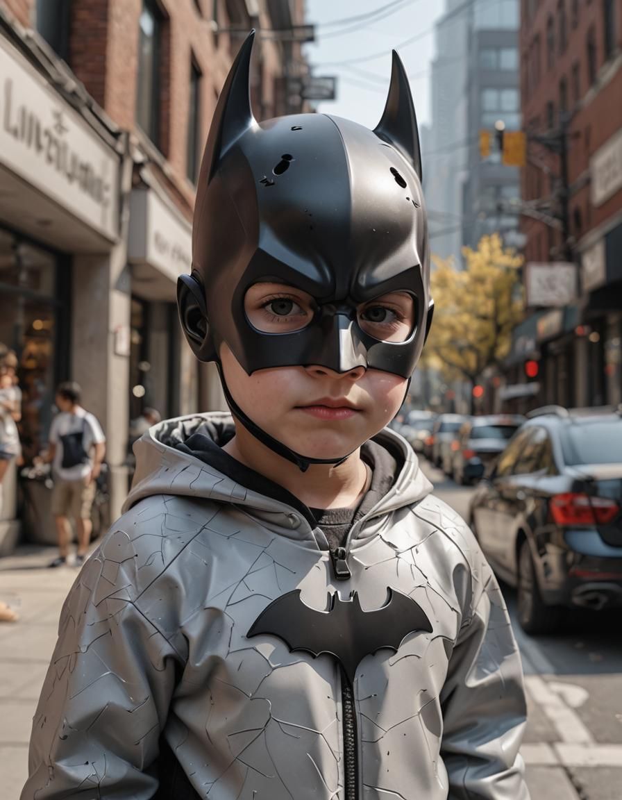 Little Kid in Batman Mask, Hyperrealism Style