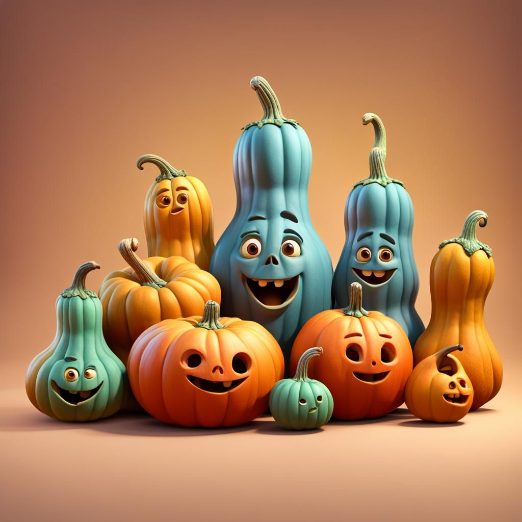 Gourd Family in Pixar Style 3D Rendering