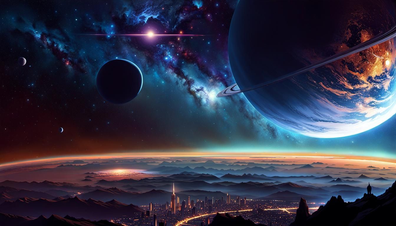 Civilized Planet From Starship View as Digital Painting