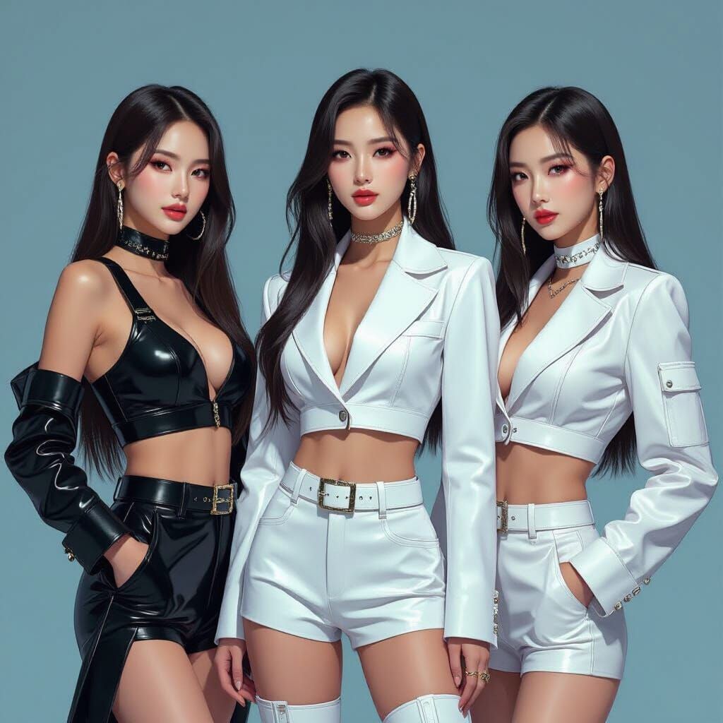 Trendy K-Pop Group Aespa Posing with Edgy Futuristic Style