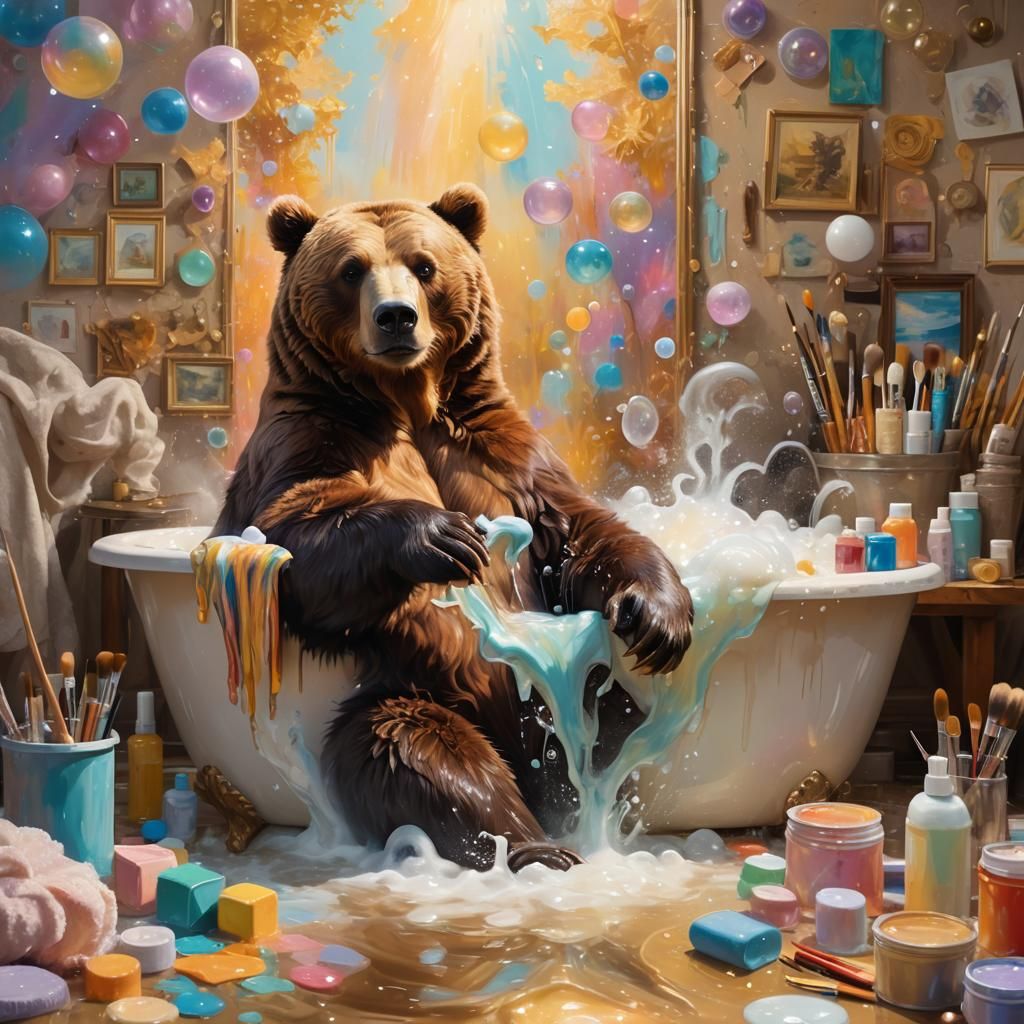 Brown Bear's Bubble Bath: An Impressionistic Digital Paintin...