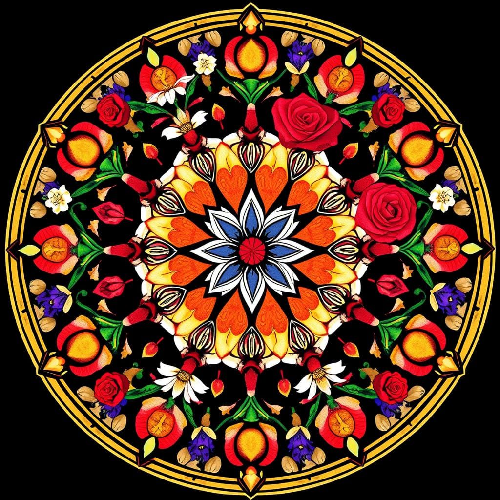 Vibrant Pagan Mandala in Triadic Colors