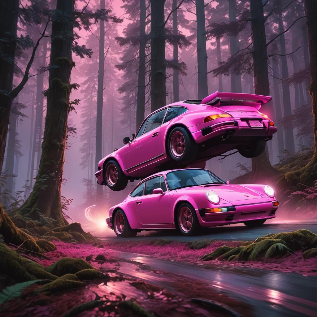 Pink Porsche 911 in a Mystical Forest