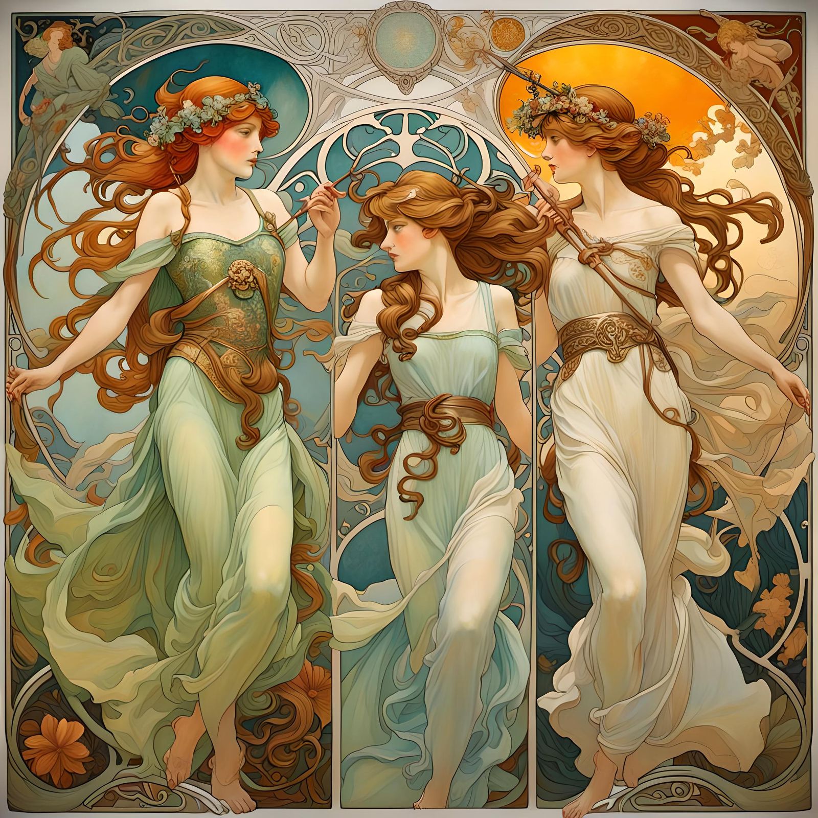 Seasons Art Nouveau in Oil by Mucha