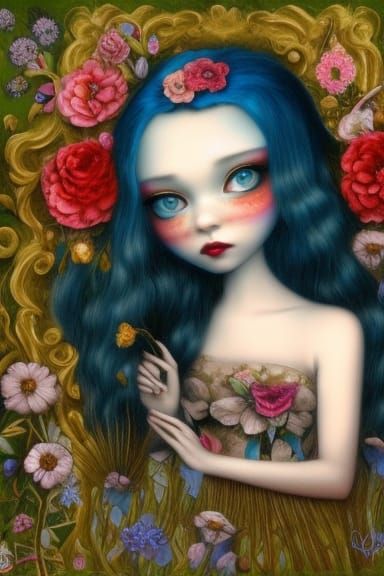 Girl with Flowers: Whimsical Lowbrow Portrait in 3D