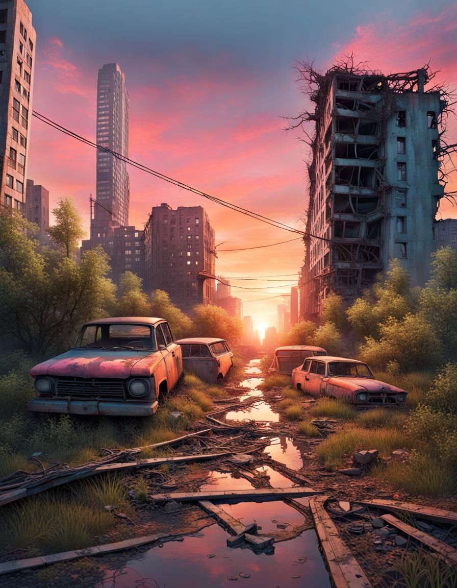 Post-Apocalyptic Cityscape at Dusk